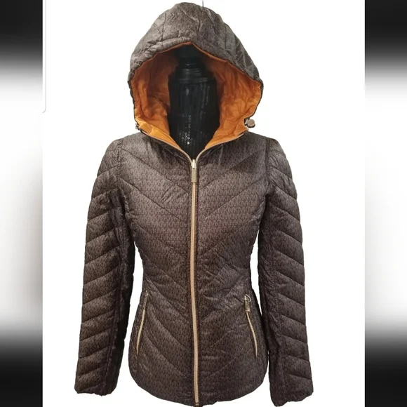 SOLD NWT! Michael Kors Reversible MK Logo Hooded Packable Puffer Jacket Size XXS - Picture 2 of 16